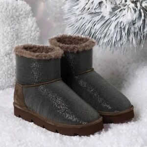 Brunello Cucinelli Sparkle Monili Suede Shearling Ankle Boots Sz 6.5 NIB $4995